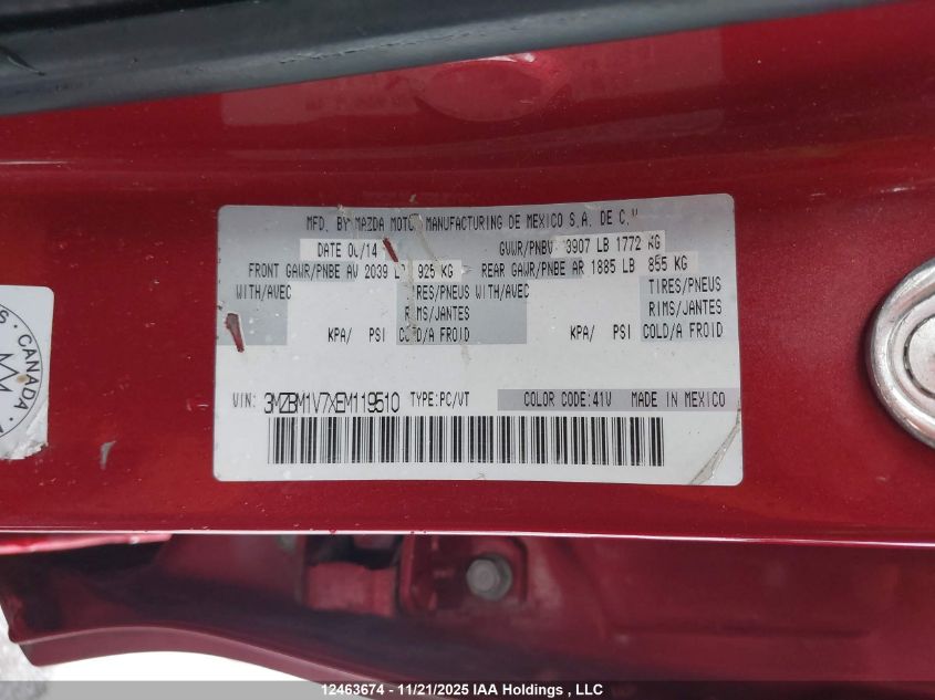 2014 Mazda 3 Touring VIN: 3MZBM1V7XEM119510 Lot: 12463674