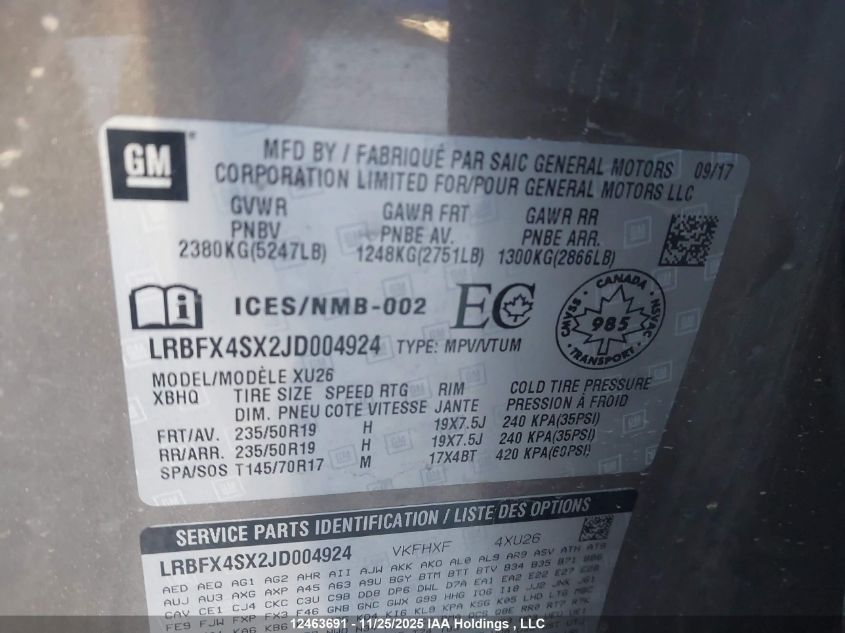 2018 Buick Envision Premium Ii VIN: LRBFX4SX2JD004924 Lot: 12463691