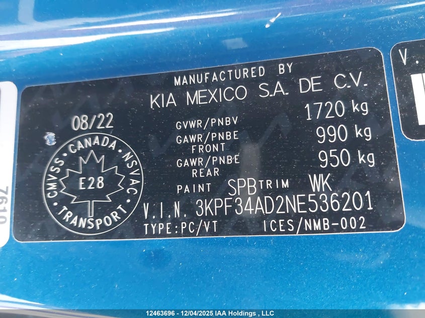 3KPF34AD2NE536201 2022 KIA FORTE photo no. 19