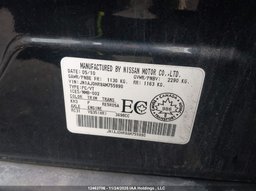 2010 Infiniti Ex35 Journey VIN: JN1AJ0HR9AM755990 Lot: 12463706