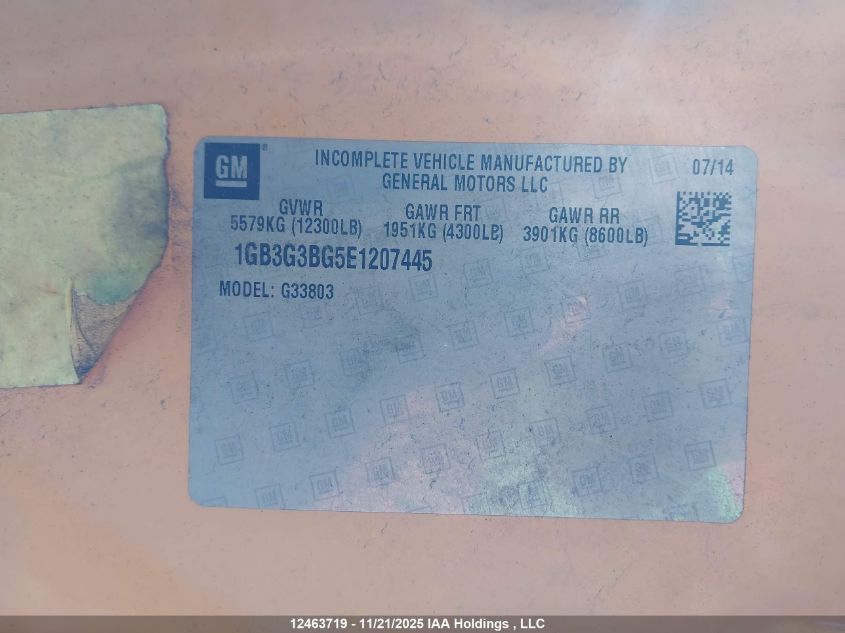 2014 Chevrolet Express Cutaway 3500 VIN: 1GB3G3BG5E1207445 Lot: 12463719