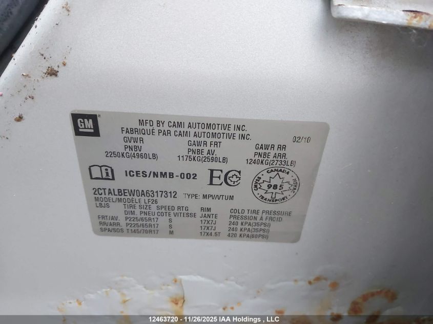 2010 GMC Terrain VIN: 2CTALBEW0A6317312 Lot: 12463720