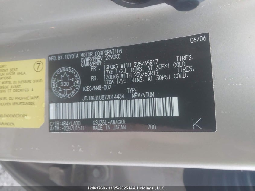 JTJHK31U872014434 2007 LEXUS RX photo no. 9