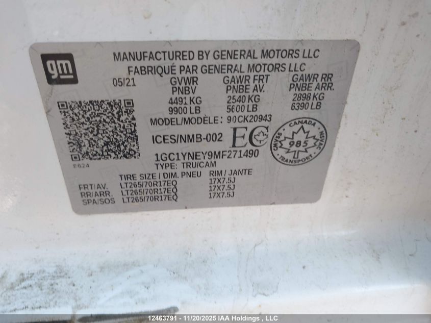 2021 Chevrolet Silverado K2500 Heavy Duty Lt VIN: 1GC1YNEY9MF271490 Lot: 12463791