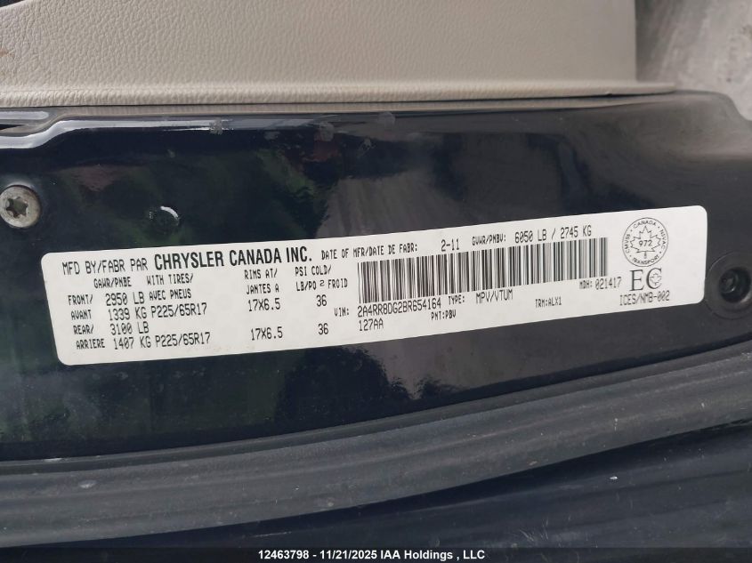 2011 Chrysler Town & Country Touring VIN: 2A4RR8DG2BR654164 Lot: 12463798