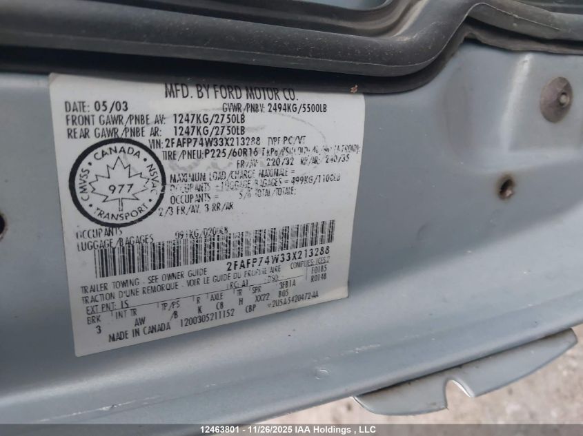 2005 Ford Crown Victoria VIN: 2FAFP74W33X213288 Lot: 12463801