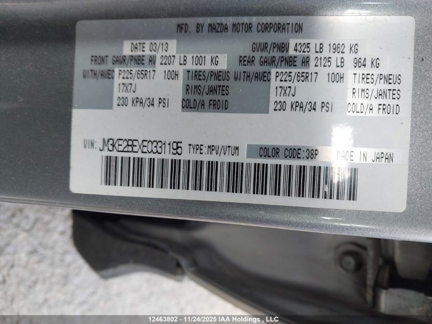 2014 Mazda Cx-5 VIN: JM3KE2BEXE0331195 Lot: 12463802