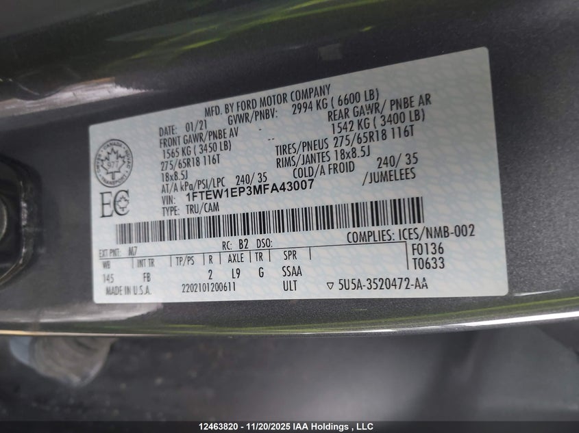 1FTEW1EP3MFA43007 2021 FORD F-150 photo no. 18