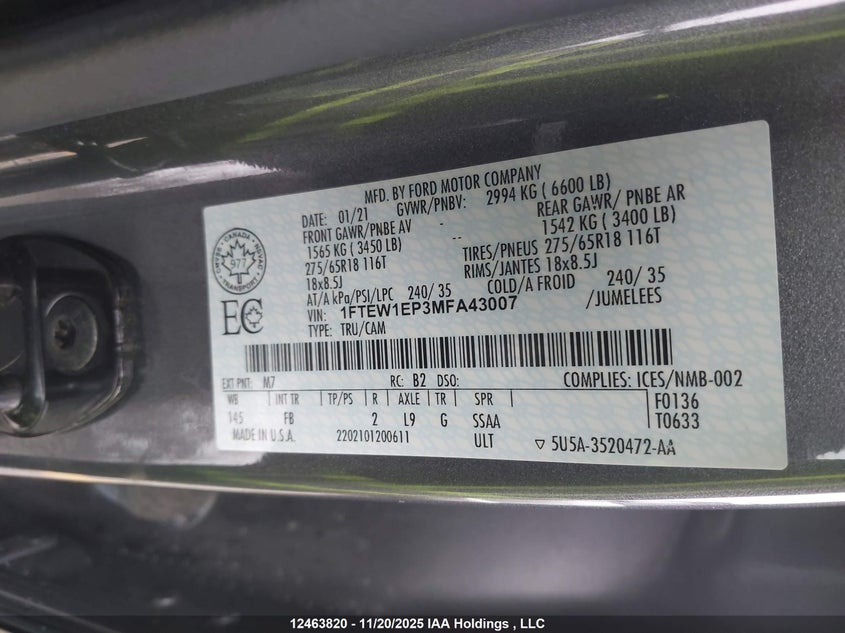 1FTEW1EP3MFA43007 2021 FORD F-150 photo no. 9