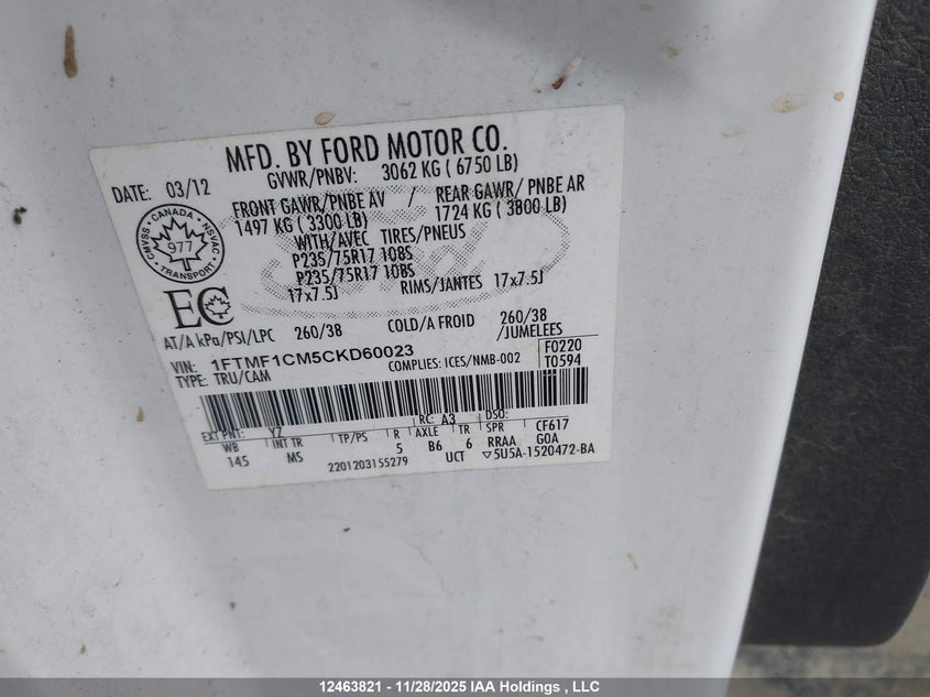 1FTMF1CM5CKD60023 2012 FORD F-150 photo no. 9