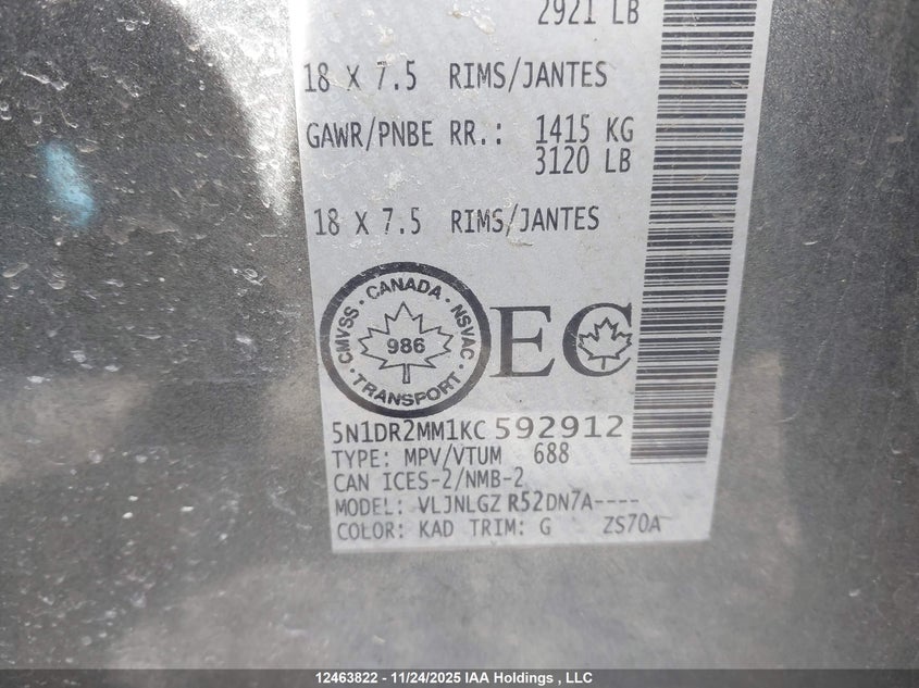 5N1DR2MM1KC592912 2019 NISSAN PATHFINDER photo no. 9