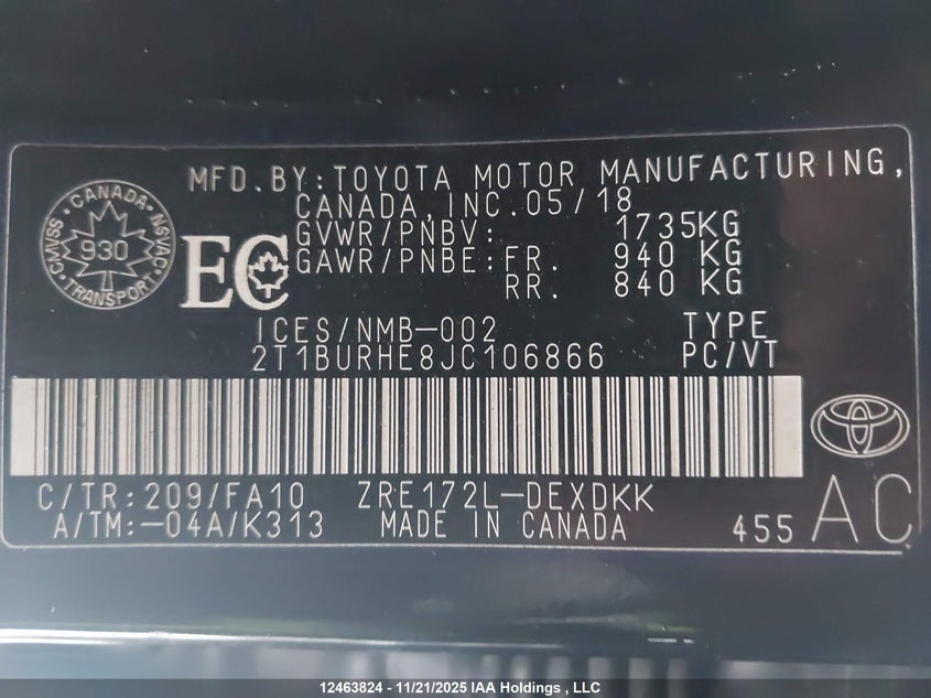2T1BURHE8JC106866 2018 TOYOTA COROLLA photo no. 19