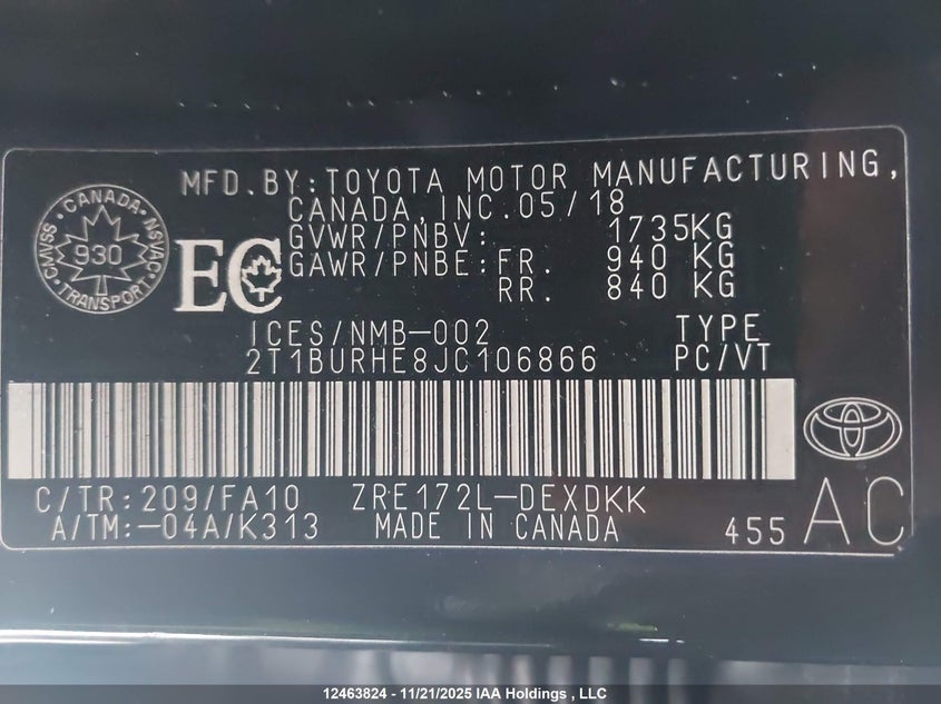 2T1BURHE8JC106866 2018 TOYOTA COROLLA photo no. 9