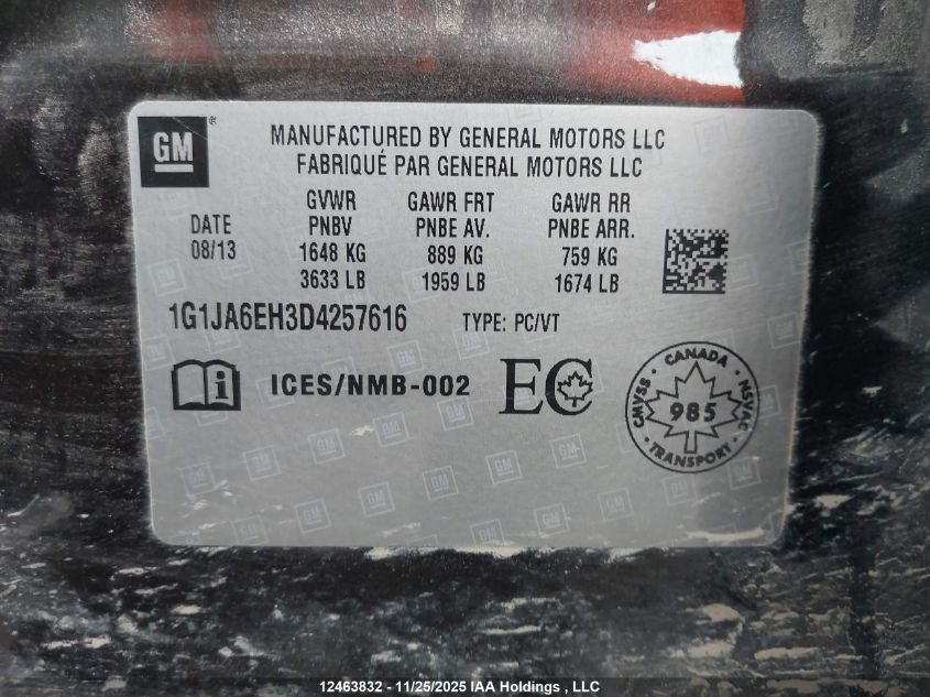 2013 Chevrolet Sonic Ls VIN: 1G1JA6EH3D4257616 Lot: 12463832