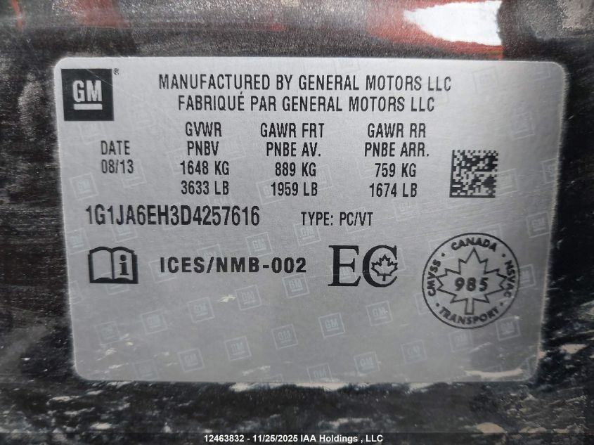 2013 Chevrolet Sonic Ls VIN: 1G1JA6EH3D4257616 Lot: 12463832