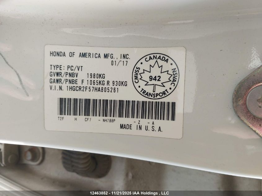 2017 Honda Accord Sport VIN: 1HGCR2F57HA805261 Lot: 12463852