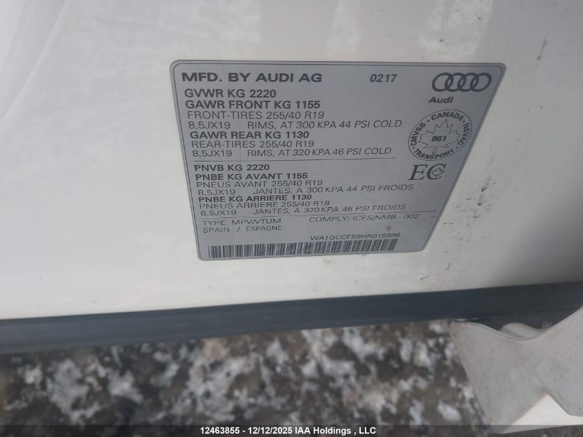 2017 Audi Q3 2.0T Technik VIN: WA1GCCFS9HR015596 Lot: 12463855