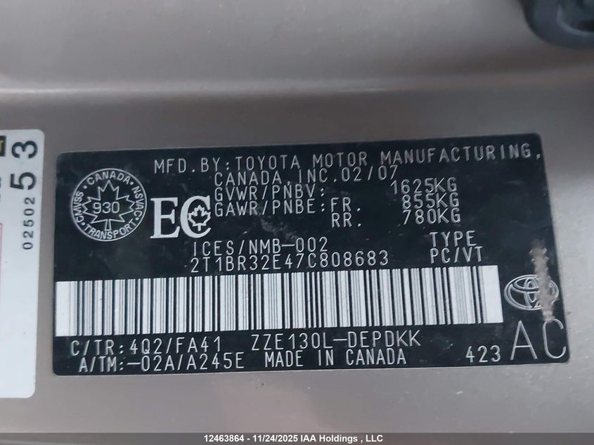 2007 Toyota Corolla VIN: 2T1BR32E47C808683 Lot: 12463864