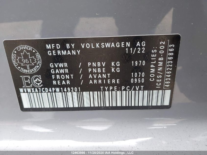 2023 Volkswagen Golf Gti VIN: WVWXA7CD4PW149201 Lot: 12463866