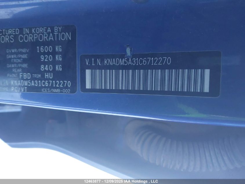 2012 Kia Rio Lx VIN: KNADM5A31C6712270 Lot: 12463877