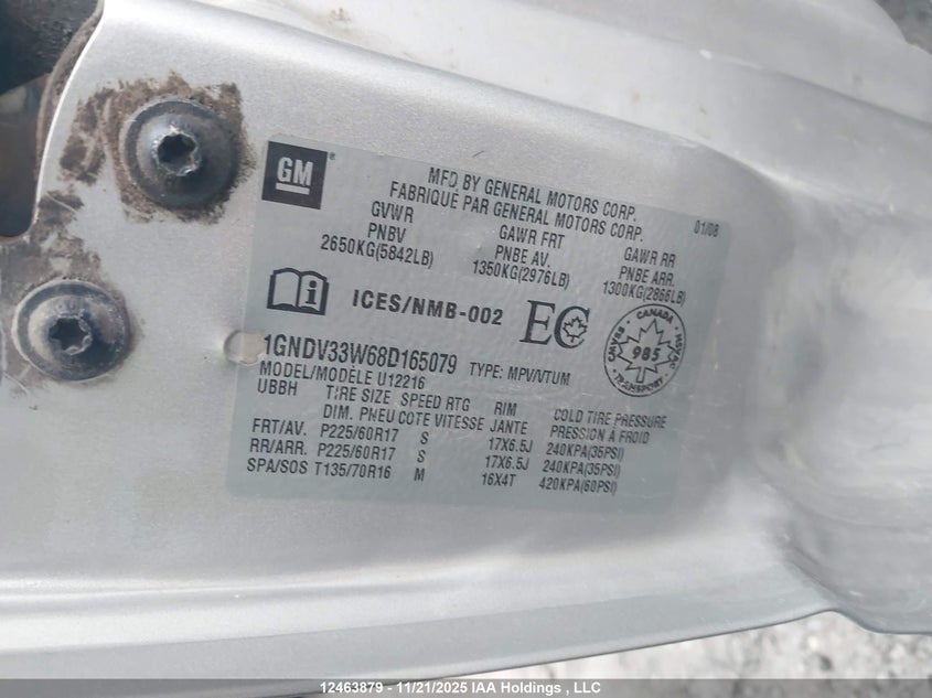 1GNDV33W68D165079 2008 CHEVROLET UPLANDER photo no. 9