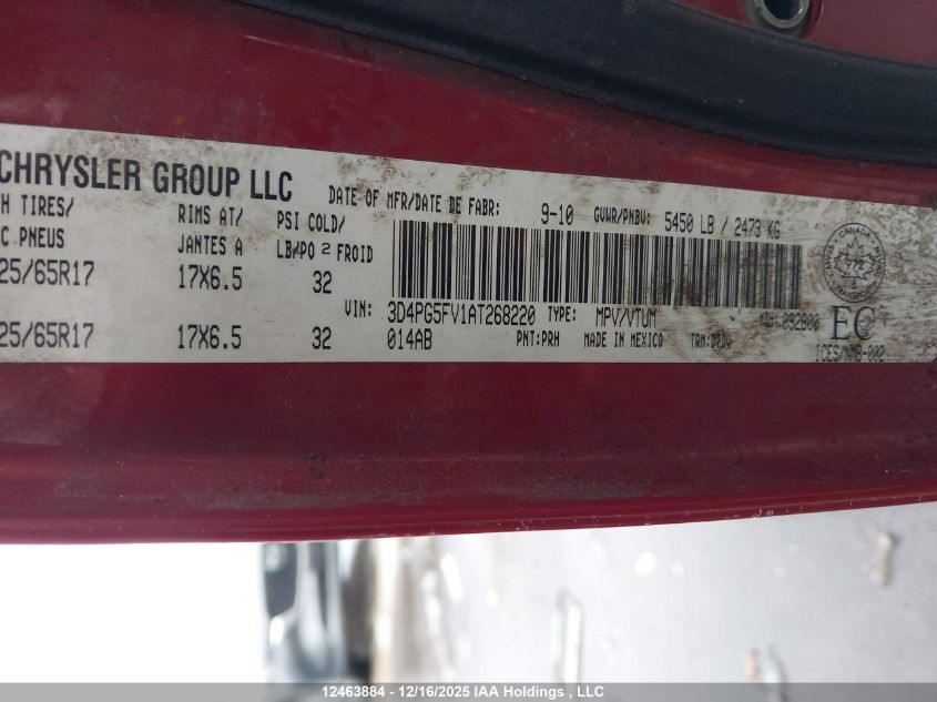 2010 Dodge Journey Sxt VIN: 3D4PG5FV1AT268220 Lot: 12463884