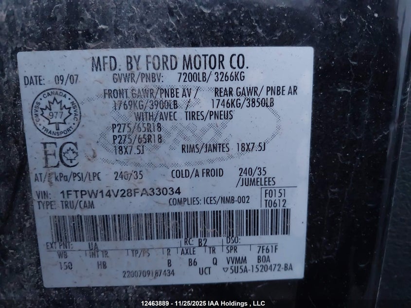 1FTPW14V28FA33034 2008 FORD F-150 photo no. 9