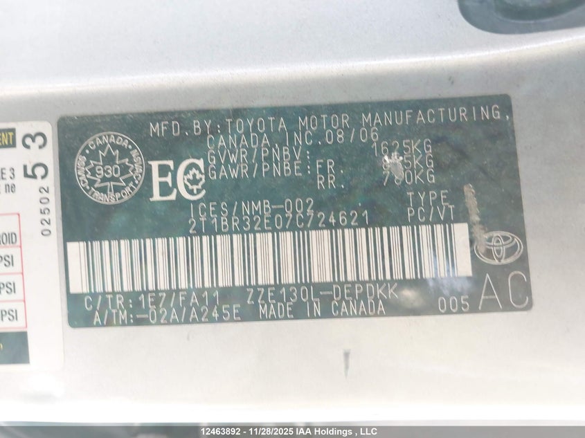 2T1BR32E07C724621 2007 TOYOTA COROLLA photo no. 9