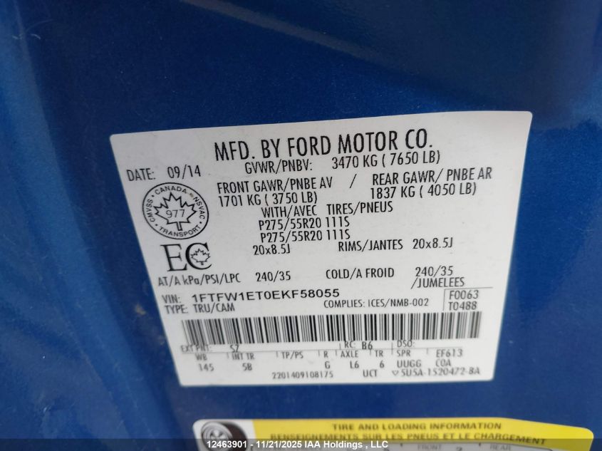 2014 Ford F-150 Fx4 VIN: 1FTFW1ET0EKF58055 Lot: 12463901