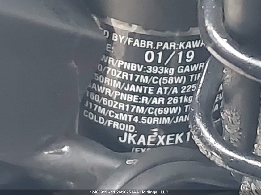 2019 Kawasaki Ex650 F VIN: JKAEXEK14KDA33841 Lot: 12463919