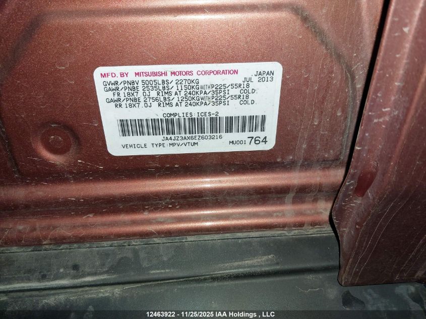 2014 Mitsubishi Outlander Se VIN: JA4JZ3AX6EZ603216 Lot: 12463922