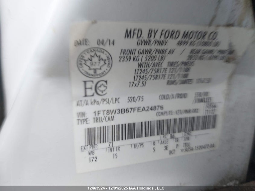 1FT8W3B67FEA24876 2015 FORD F350 photo no. 9