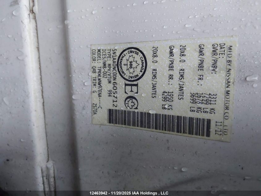 2013 Nissan Armada Sv/Sl/Platinum VIN: 5N1AA0NC0DN605712 Lot: 12463942