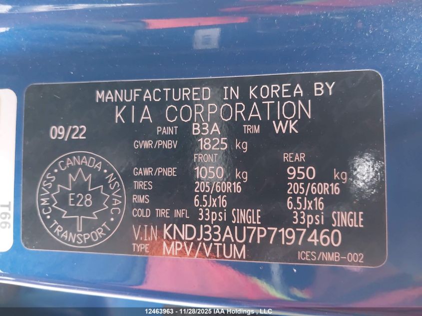 2023 Kia Soul Ex VIN: KNDJ33AU7P7197460 Lot: 12463963