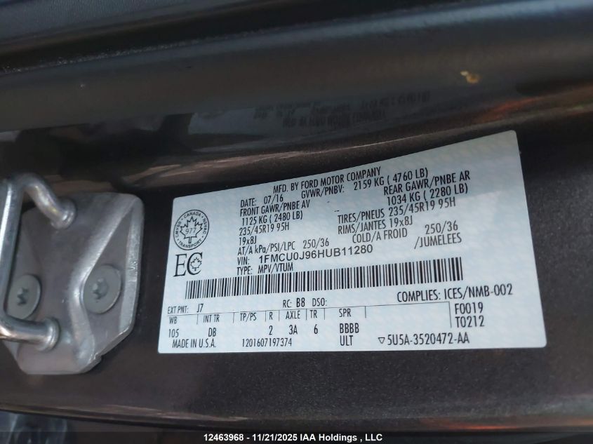 2017 Ford Escape Titanium VIN: 1FMCU0J96HUB11280 Lot: 12463968