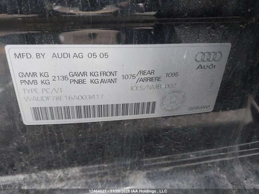 WAUDF78E16A003417 2006 AUDI A4 photo no. 9