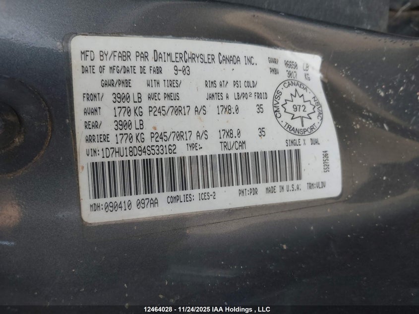 1D7HU18D94S533162 2004 DODGE RAM photo no. 9