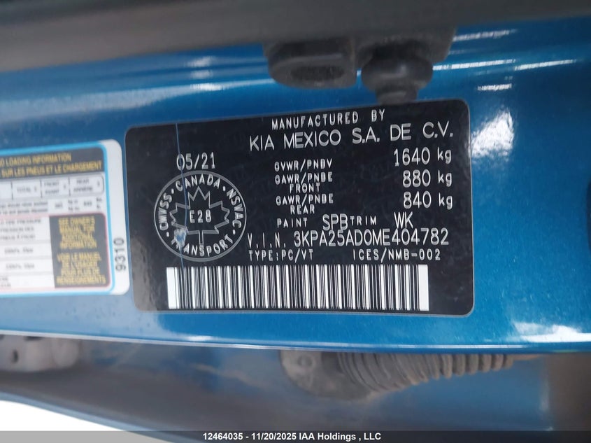 3KPA25AD0ME404782 2021 KIA RIO photo no. 9