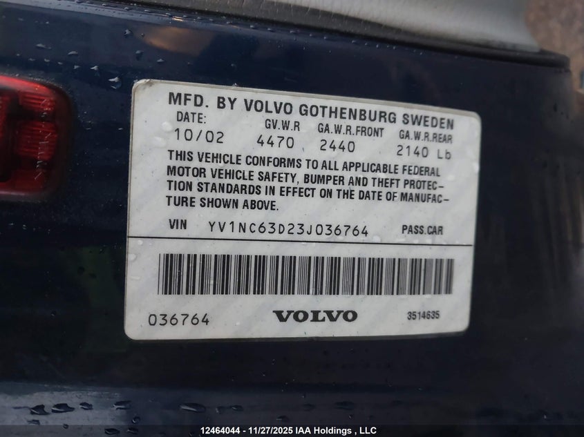 YV1NC63D23J036764 2003 VOLVO C70 photo no. 9