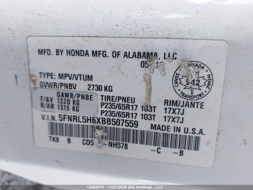 5FNRL5H6XBB507559 2011 HONDA ODYSSEY photo no. 9