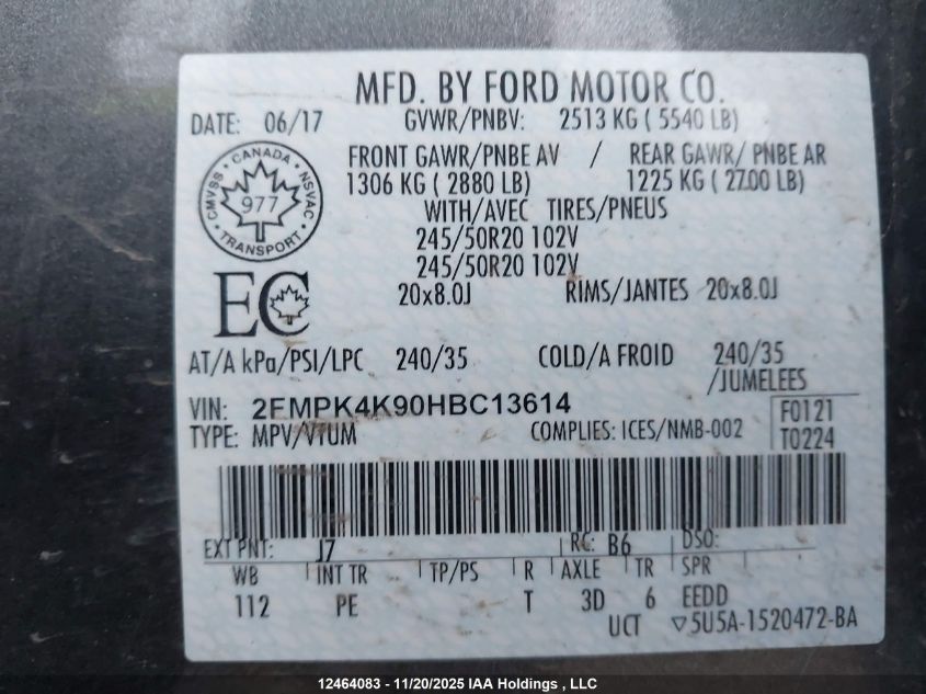 2017 Ford Edge Titanium VIN: 2FMPK4K90HBC13614 Lot: 12464083