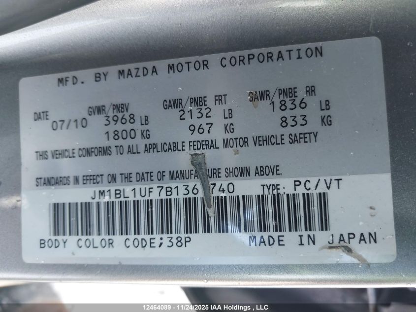 2011 Mazda Mazda3 VIN: JM1BL1UF7B1367740 Lot: 12464089