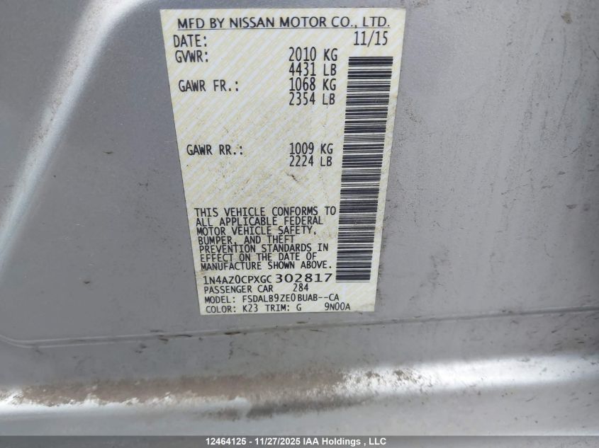 2016 Nissan Leaf S VIN: 1N4AZ0CPXGC302817 Lot: 12464125