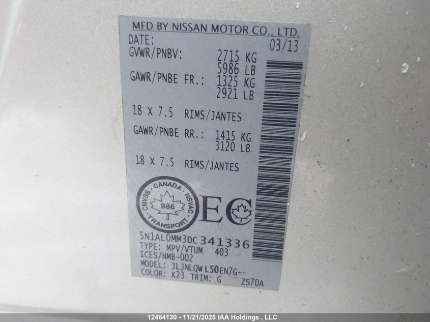 5N1AL0MM3DC341336 2013 INFINITI JX photo no. 9