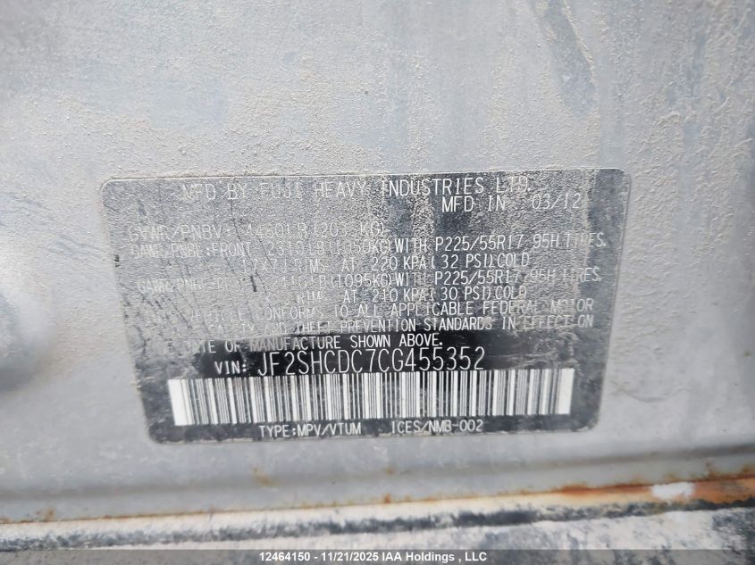 2012 Subaru Forester 2.5X Touring VIN: JF2SHCDC7CG455352 Lot: 12464150