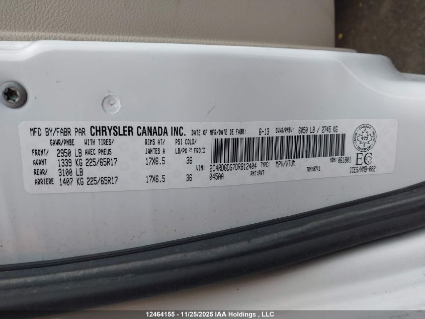 2013 Dodge Grand Caravan Crew VIN: 2C4RDGDG7DR812404 Lot: 12464155