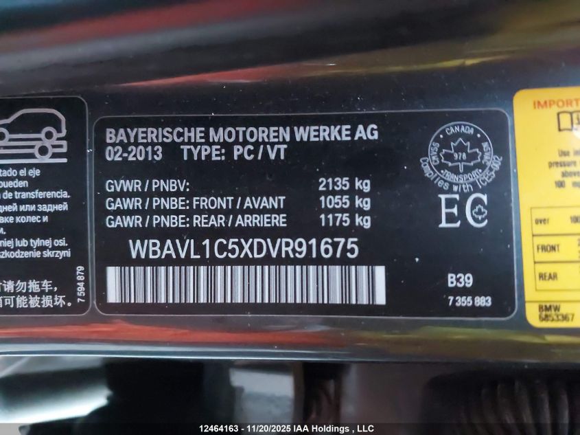 2013 BMW X1 xDrive28I VIN: WBAVL1C5XDVR91675 Lot: 12464163