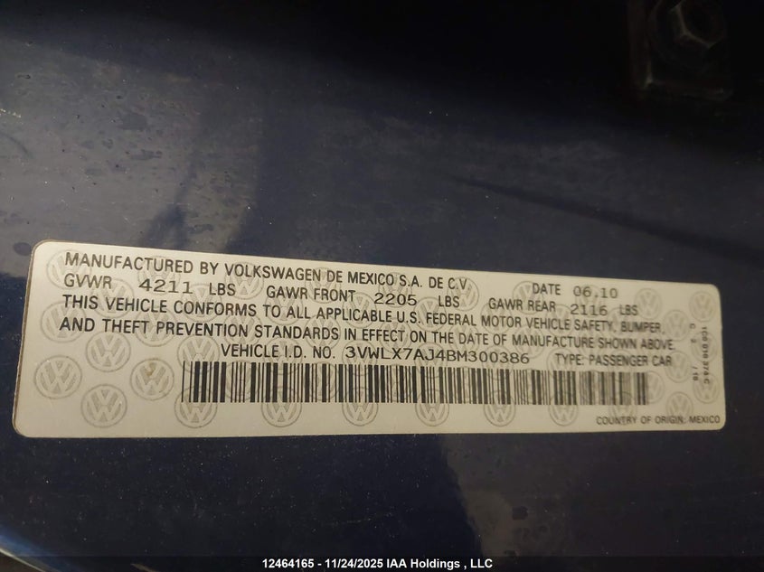 3VWLX7AJ4BM300386 2011 VOLKSWAGEN JETTA photo no. 9