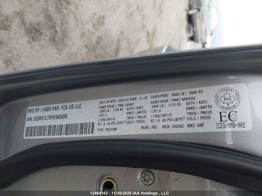 2023 Ram 1500 Classic Slt VIN: 3C6RR7LT9PG666458 Lot: 12464183