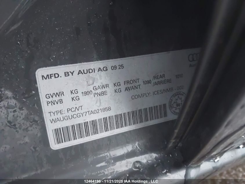 2026 Audi A3 Premium VIN: WAUGUCGY7TA021858 Lot: 12464195